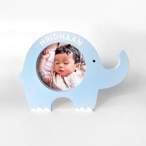 Personalised Baby Elephant Photo Frame - Blue